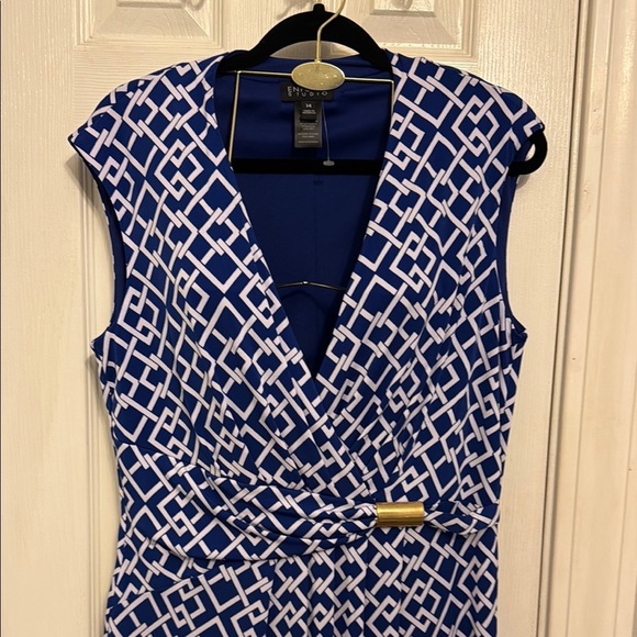 Enfocus Studio Blue and White Sheath Midi Dress - Picture 2 of 10